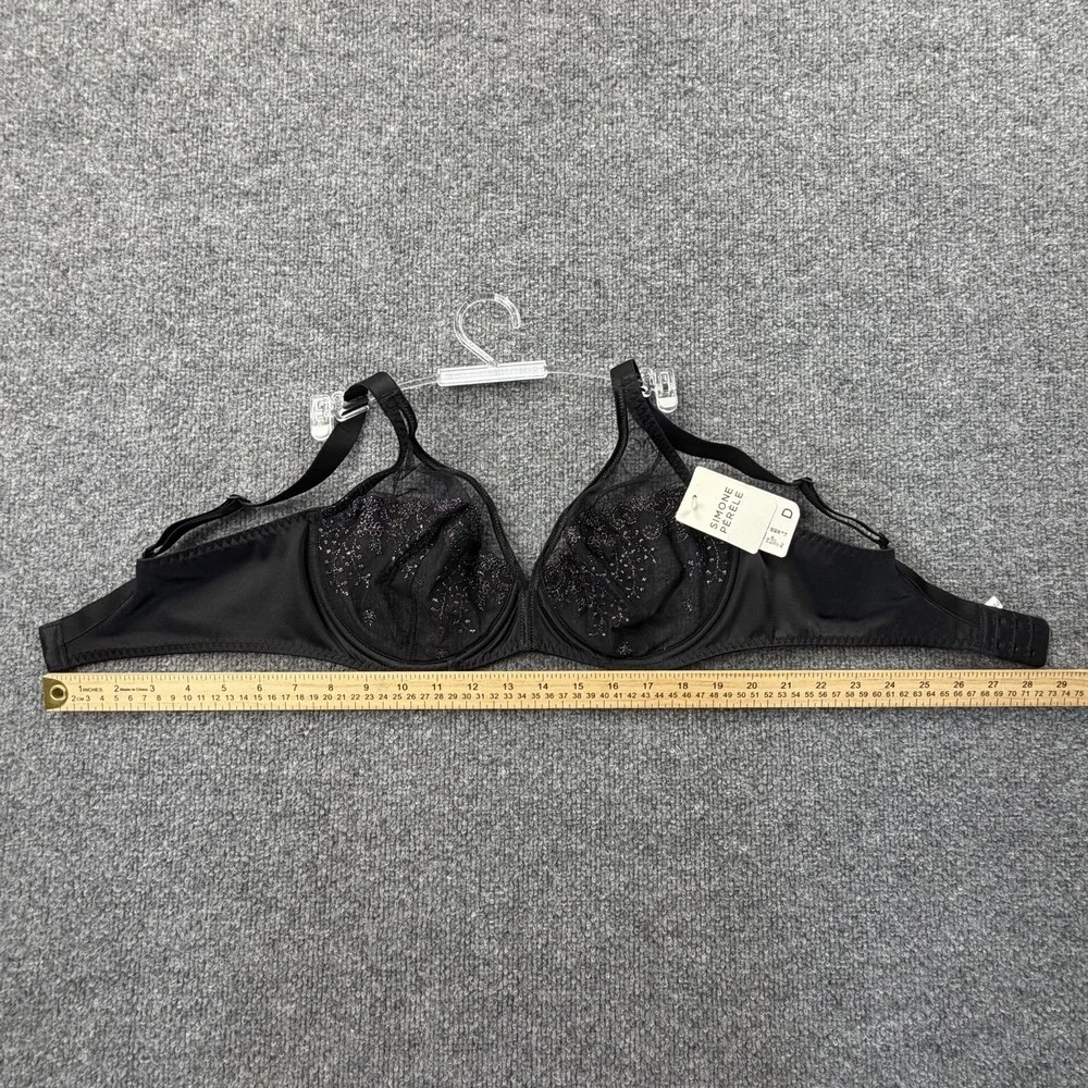 Simone Perele Sheer‎ Embroidered Bra 36D Black Luxury Lingerie NWT